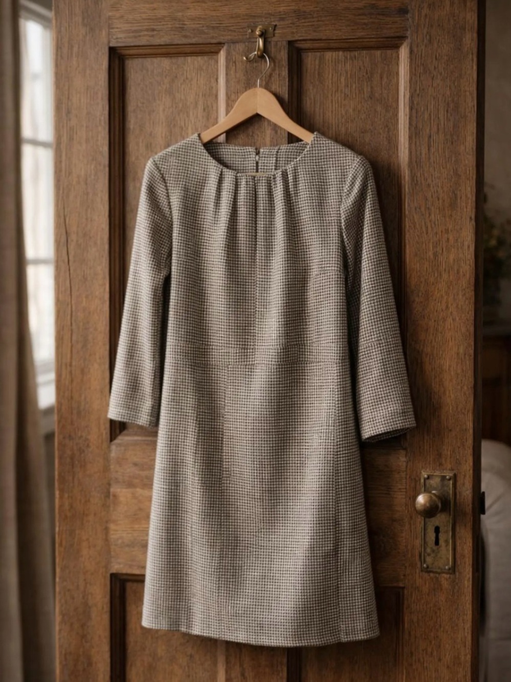 Johnny O 100% Silk Houndstooth Dress Large NWT English Countryside Heritage Chic